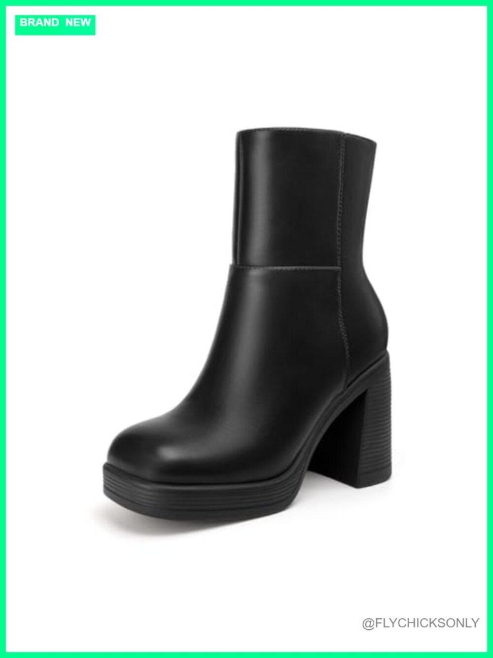 Platform Ankle Boots Square Toe Chunky Heel Side Zip Womens